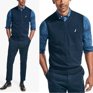 NAUTICA V-Neck Sweater Vest Men’s Office Navy XL Preppy Dark Academia Corpcore